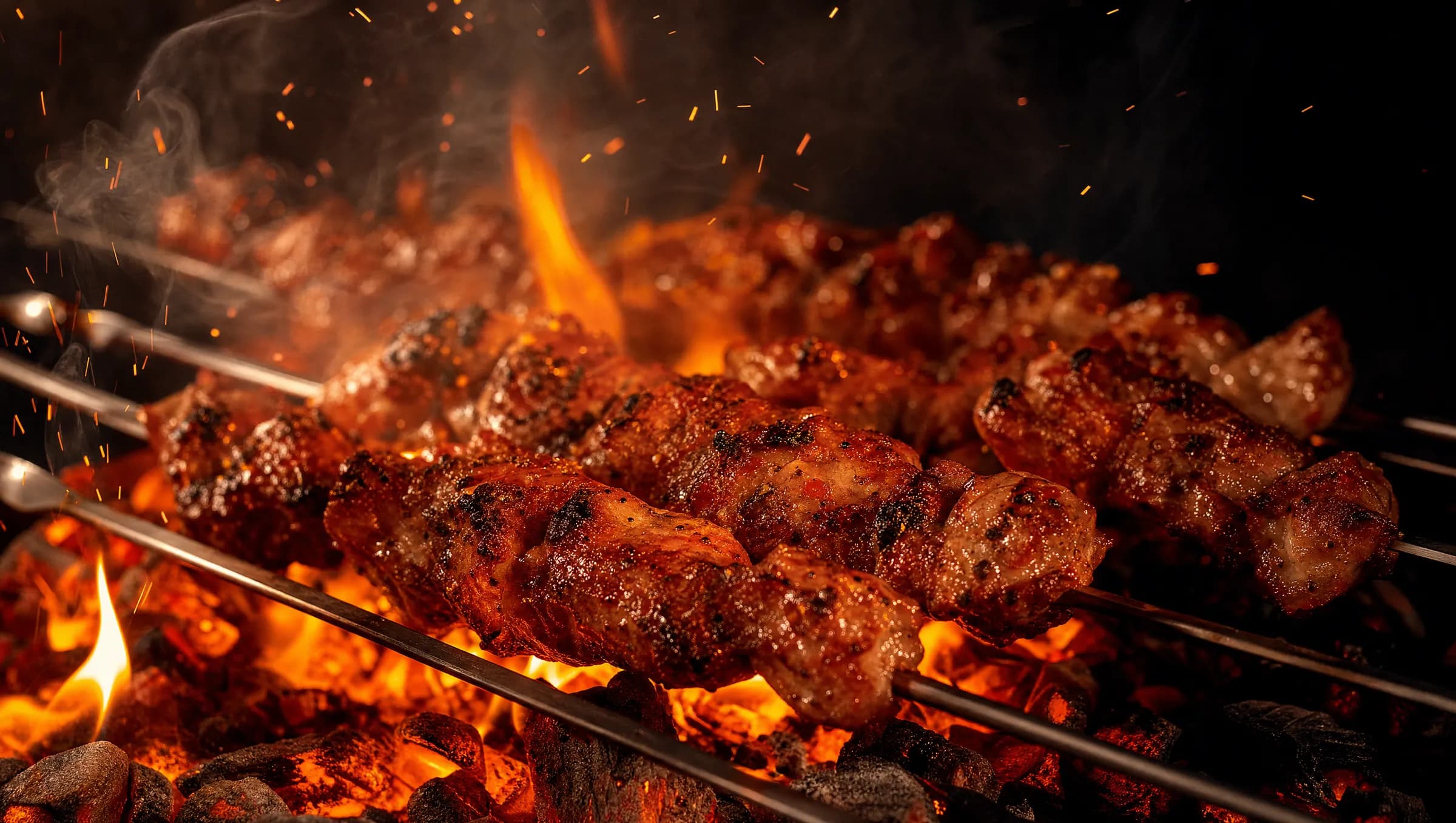 Schaschlik über glühender Holzkohle